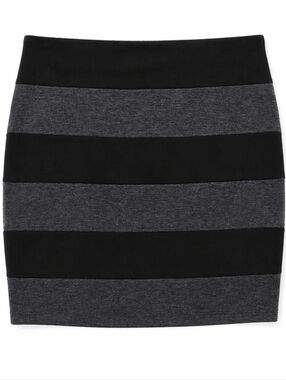 Black & Gray Striped Mini Skirt | Stretch Pull-On Bodycon Size L